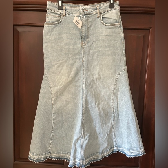 Ganni Hi Rise Midi Denim Skirt NWT size 42 (US waist 34)